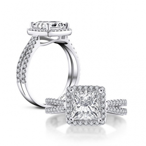 S925 Sterling Silver Ring 1.5 Carat Square Diamond Ring Sterling Silver Jewelry Online Cheap