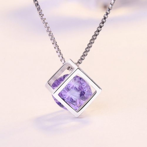 925 Sterling Silver Cube Pendant Fashion Simple Single Diamond Pendant 925 Silver Pendant Wholesale