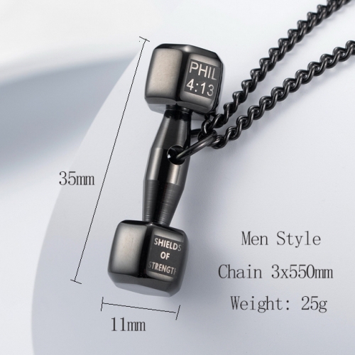 Titanium Steel Fitness Dumbbell Pendant Couple Necklace Jewelry-SJ5ADZ116