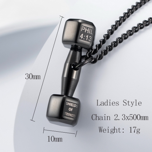 Titanium Steel Fitness Dumbbell Pendant Couple Necklace Jewelry-SJ5BDZ116