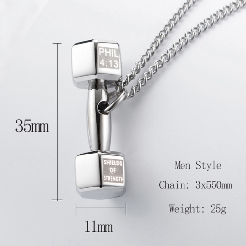 Titanium Steel Fitness Dumbbell Pendant Couple Necklace Jewelry-SJ5CDZ116