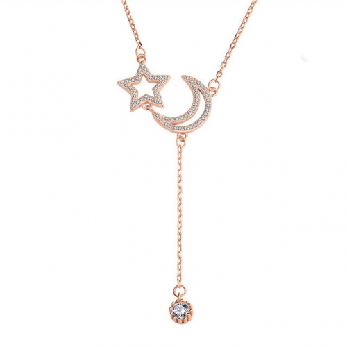 925 Sterling Silver Necklace Zircon Tassel Star And Moon Necklace Sterling Silver Necklace Wholesale