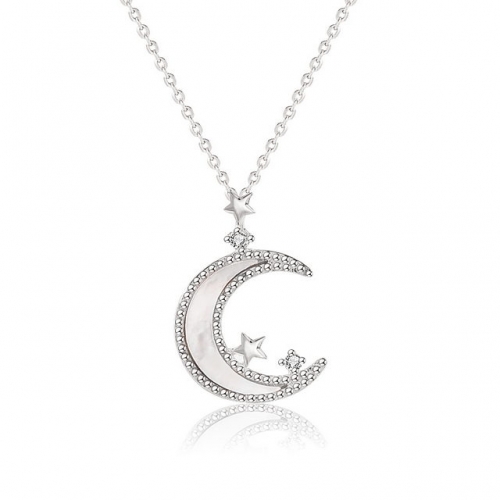 925 Sterling Silver Necklace White Fritillary Star And Moon Necklace Sterling Silver Fashion Jewelry