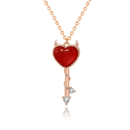 925 Sterling Silver Necklace Devil'S Heart Key Necklace Sterling Silver Fashion Jewelry