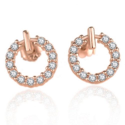 925 Sterling Silver Earrings Round Zircon Rose Gold Earrings Geometric Micro-Set Rhinestone Earrings