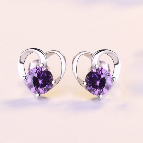 925 Sterling Silver Earrings Zircon Heart-Shaped Earrings Simple And Small Earrings