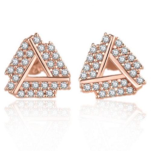 925 Sterling Silver Stud Earrings Triangle Full Diamond Rose Gold Stud Earrings Geometric Earrings