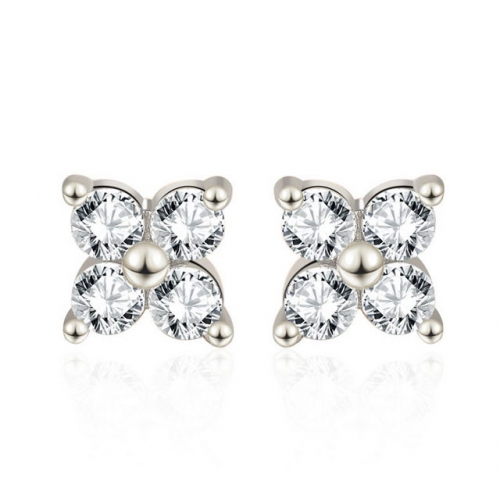 925 Sterling Silver Earrings Diamond Four-Leaf Clover Earrings Simple Fashion Earrings