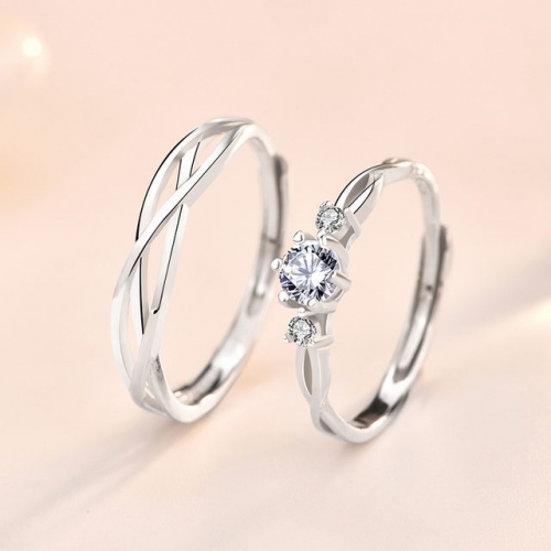 S925 Sterling Silver Ring Simple Love Interwoven Engagement Ring Adjustable Opening Lover Ring