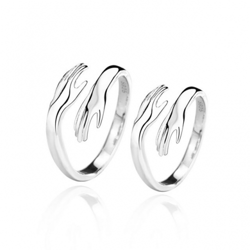 S925 Sterling Silver Ring With Both Hands Hug You Couple Ring Simple Opening Lover Ring