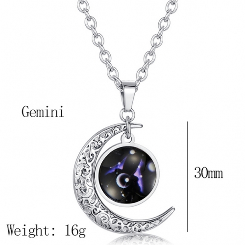 Gemini Constellation Starry Sky Luminous Pendant Moon Star Titanium Steel Pendant