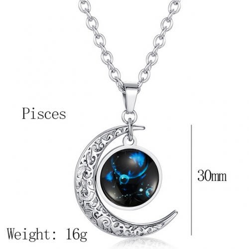 Pisces Constellation Starry Sky Luminous Pendant Moon Star Titanium Steel Pendant