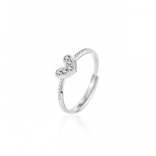 925 Sterling Silver Ring Micro-Set Zircon Heart-Shaped Ring Opening Adjustable Ring Silver Jewelry Online