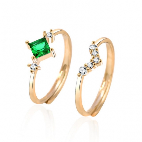 925 Sterling Silver Ring Retro Stacking Emerald V-Shaped Ring Silver Jewelry Online