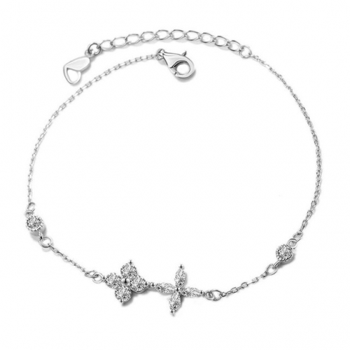 925 Sterling Silver Bracelet With Diamonds Four-Leaf Clover Bracelet Simple Clover Bracelet Wholesale