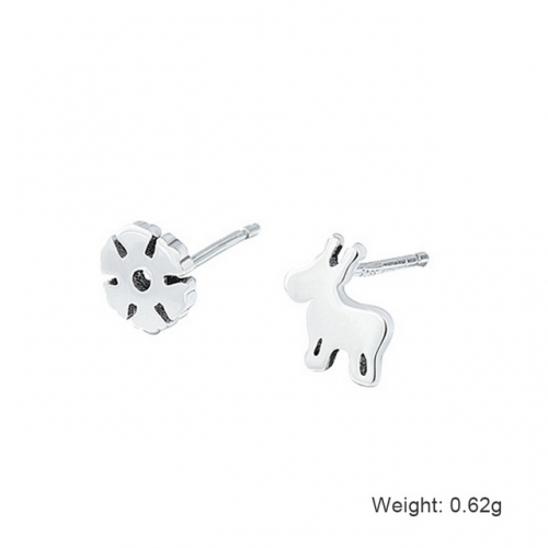 S925 Silver Earrings Female Animal Flower Asymmetric Earrings Small Glossy Earrings