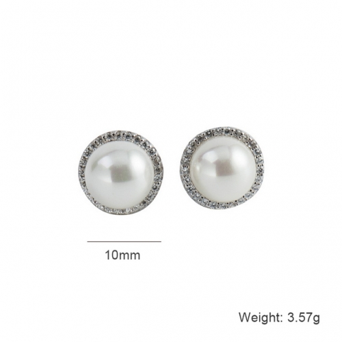 Women's Pearl Earrings S925 Silver Earrings Round Bead Earrings