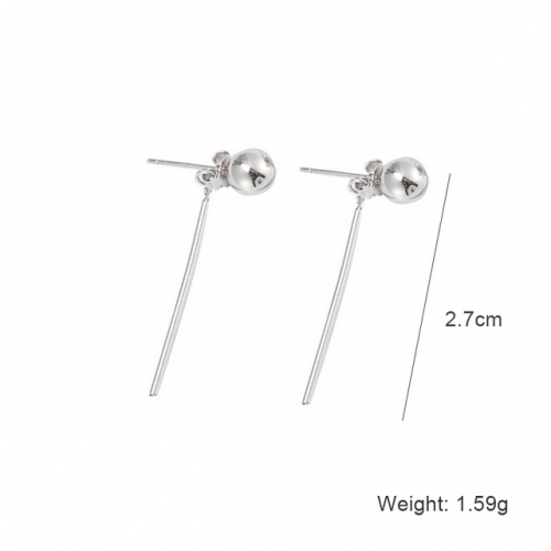 S925 Sterling Silver Earrings Female Fashion Long Earrings Brushed Round Ball Earrings