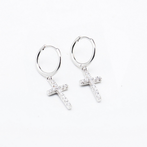 S925 Sterling Silver Earrings Ladies Cross Earrings Glossy Diamond Earrings