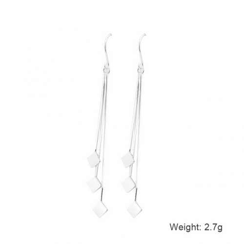 S925 Sterling Silver Earrings Ladies Simple Earrings Rhombus Tassel Ear Line