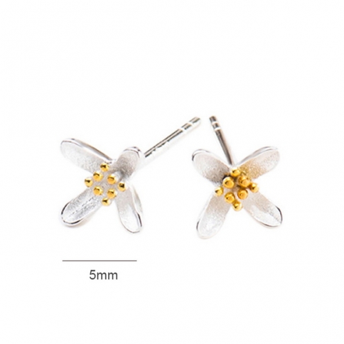 S925 Silver Earrings Small Yellow Flower Earrings Female Frosted Earrings Silver Jewelry