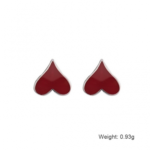 S925 Sterling Silver Earrings Heart-Shaped Earrings Women Simple Epoxy Earrings