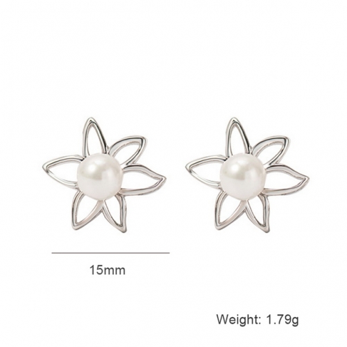 S925 Sterling Silver Earrings Hollow Pearl Earrings Flower Shell Beads Earrings