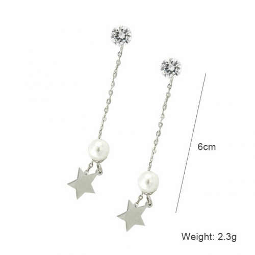 S925 Sterling Silver Long Earrings Star Pearl Earrings Rhinestone Star Earrings