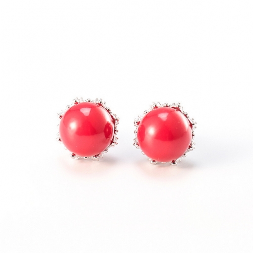 S925 Sterling Silver Earrings Women'S Big Red Bead Earrings Diamond Trend Earrings