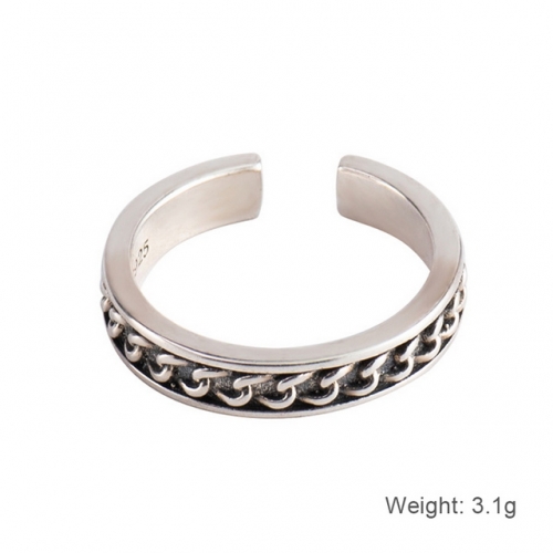 S925 Sterling Silver Ring Vintage Plain Silver Ring Chain Striped Ring Wholesale