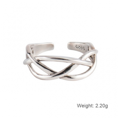 S925 Sterling Silver Retro Ring Female Simple Fashion Open Ring Woven Winding Silver Jewelry
