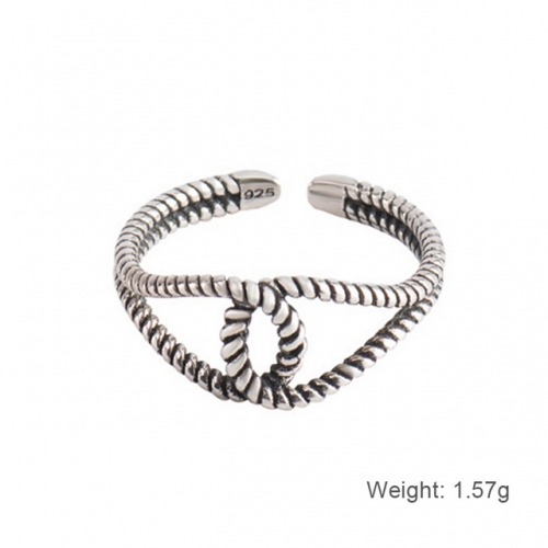 925 Sterling Silver Ring Wholesale Simple Twist Rope Striped Open Ring Retro Ring