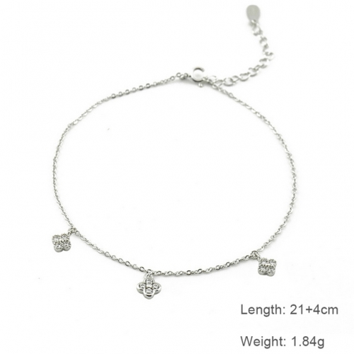 S925 Sterling Silver Anklet Women'S Four-Leaf Clover Anklet Simple Flower Anklet