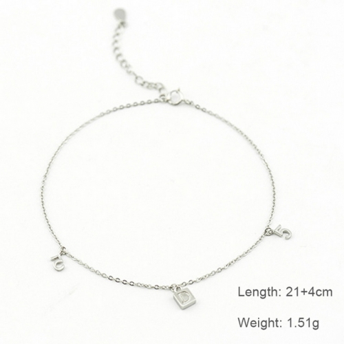 S925 Sterling Silver Anklet Women'S Simple Anklet Alphanumeric Trend Anklet