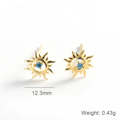 s925 Sterling Silver Stud Earrings Blue Diamond Hollow Earrings Sun Round Earrings