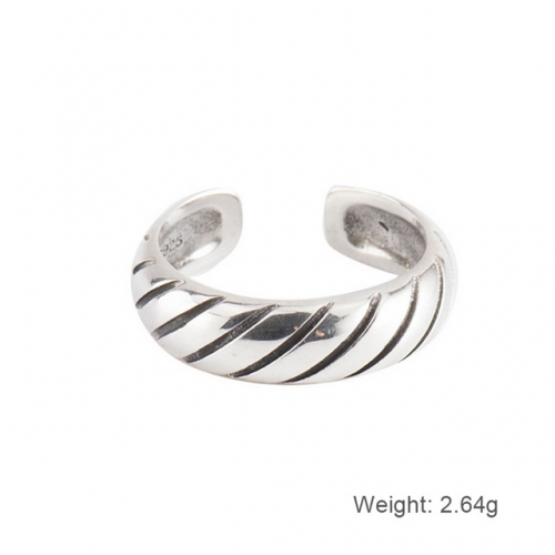 S925 Sterling Silver Ring Female Slash Texture Ring Opening Adjustable Ring Jewelry