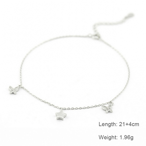 S925 Sterling Silver Anklet Women'S Simple Anklet Butterfly Star Anklet