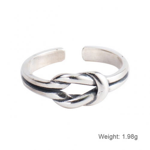925 Sterling Silver Ring Double-Line Knotted Ring Opening Adjustable Plain Silver Ring