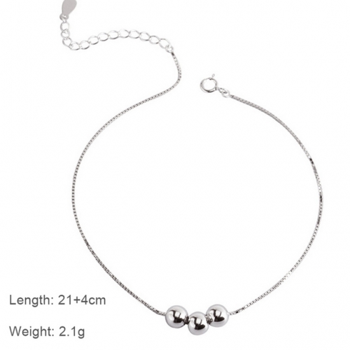 S925 Sterling Silver Anklet Retro Three Bead Anklet Round Bead Anklet
