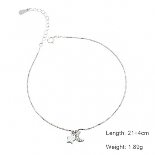 S925 Sterling Silver Anklet Ladies Diamond Anklet With Star And Moon Anklet