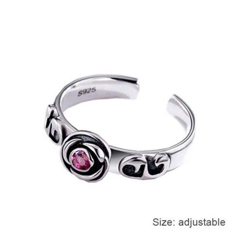 S925 Sterling Silver Ring Rose Flower Ring Retro Opening Adjustable Ring Wholesale