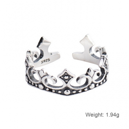 925 Sterling Silver Ring Ladies New Crown Ring Retro Simple Opening Adjustable Ring
