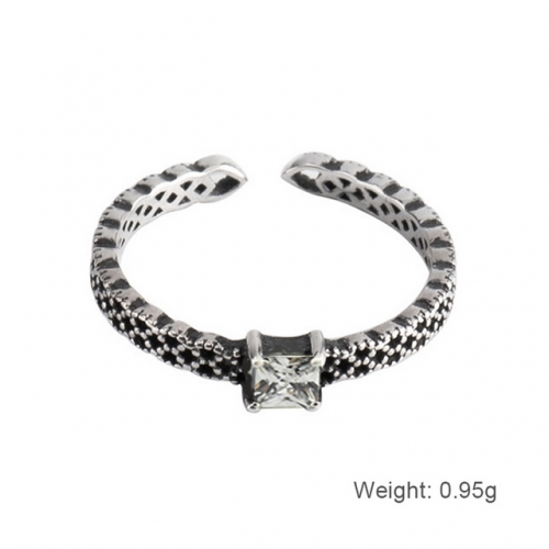 S925 Sterling Silver Ring Women'S Fashion Simple Ring Retro Inlaid Zircon Ring
