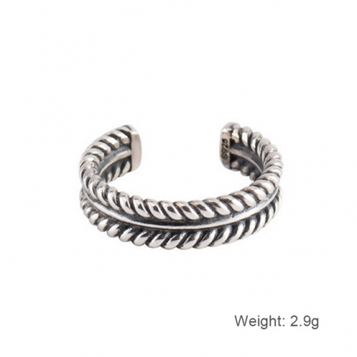 925 Sterling Silver Ring Double Thread Thick Hemp Rope Ring Trend Open Ring Wholesale