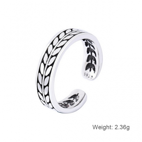S925 Silver Ring Retro With Branches And Leaves Ring Women'S Simple Leaf Ring Open Ring