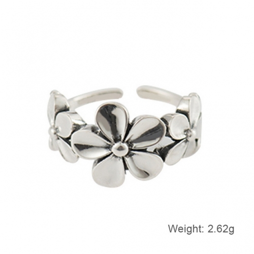 S925 Sterling Silver Women'S Ring Flower Simple Retro Ring