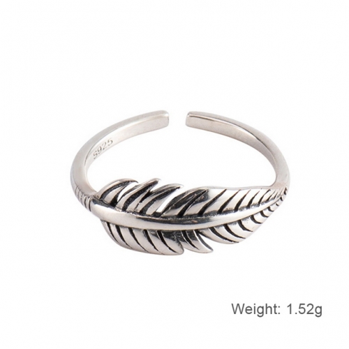 S925 Sterling Silver Ring Carved Leaf Ring Vintage Leaf Opening Adjustable Ring