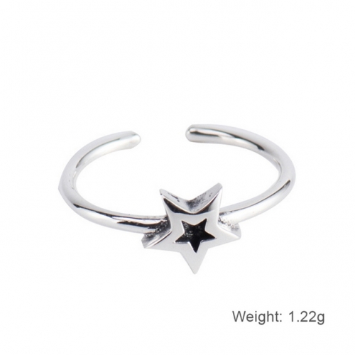 S925 Sterling Silver Ring Vintage Five-Pointed Star Ring Opening Adjustable Ring