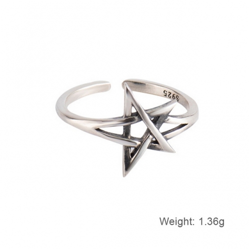 S925 Sterling Silver Ring Fashion Star Ring Opening Adjustable Ring
