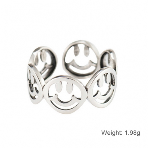 S925 Sterling Silver Ring Simple Smiley Ring Opening Adjustable Ring